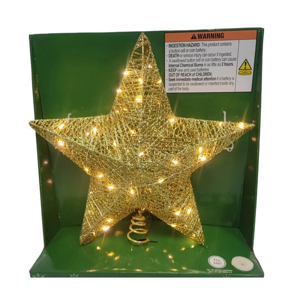 Gold Wrapped Glitter Open Star Light Up Christmas Tree Topper 11" Lit Holiday - Picture 7 of 11